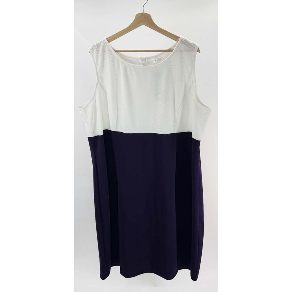 NY Collection White Eggplant Purple Color Block Dress Plus Size 18W **See Notes